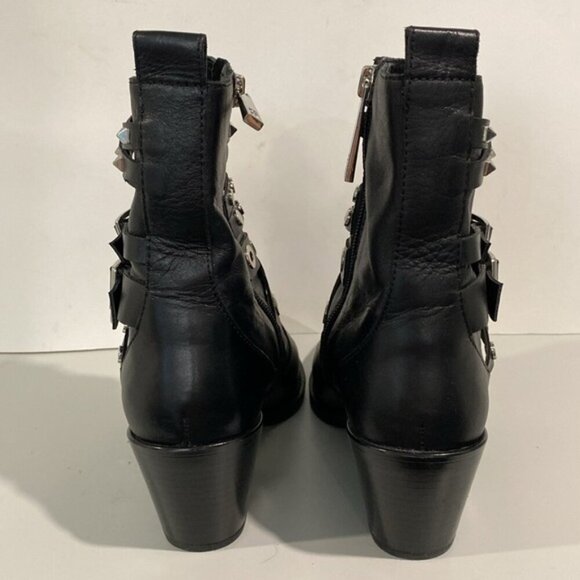 Zara Black Studded Leather Heeled Ankle Size 6 - Picture 8 of 14